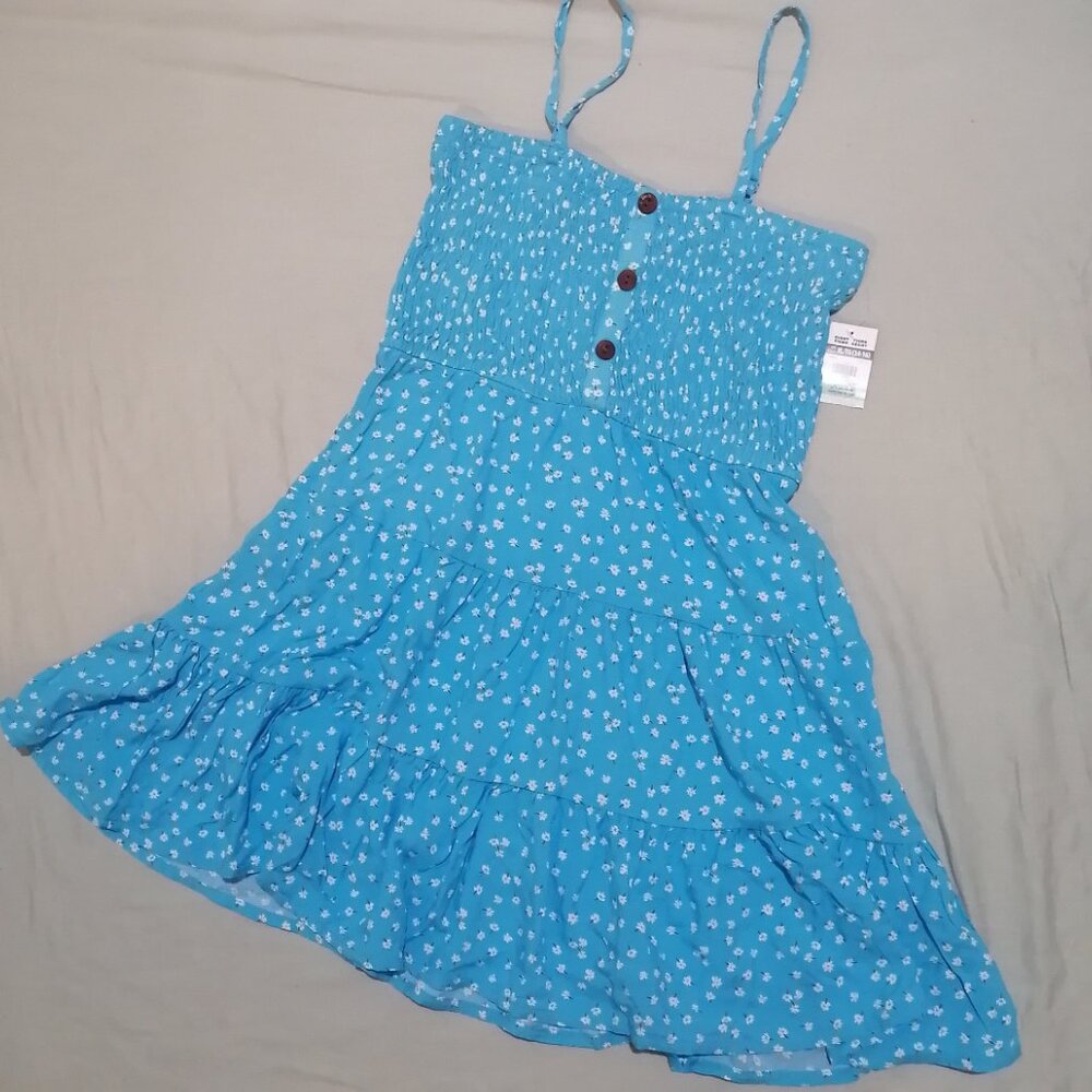 🇨🇦 Girls Rayon Dress, Sky Blue with Daisies